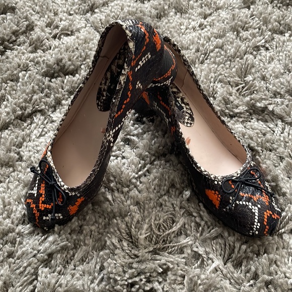 Zara Leather Snake Print Block Heel Ballerinas - Picture 2 of 3